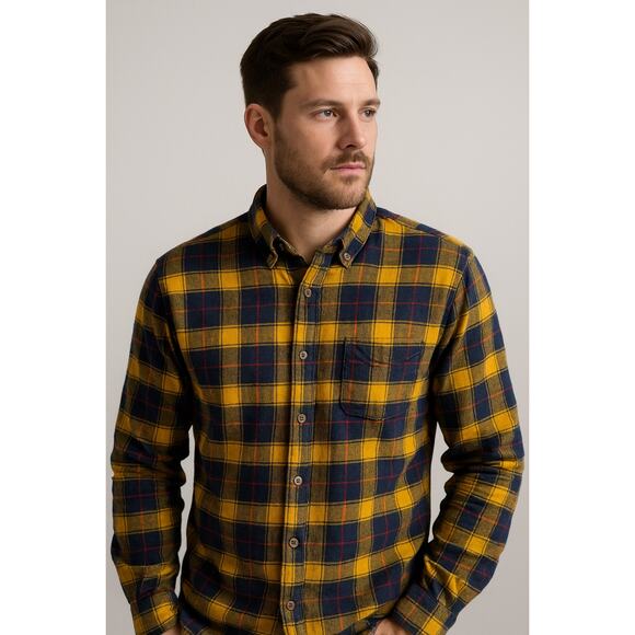 Men’s Chaps Performance Yellow Navy Red Plaid Cotton Button Down size 2XLT - Picture 1 of 6